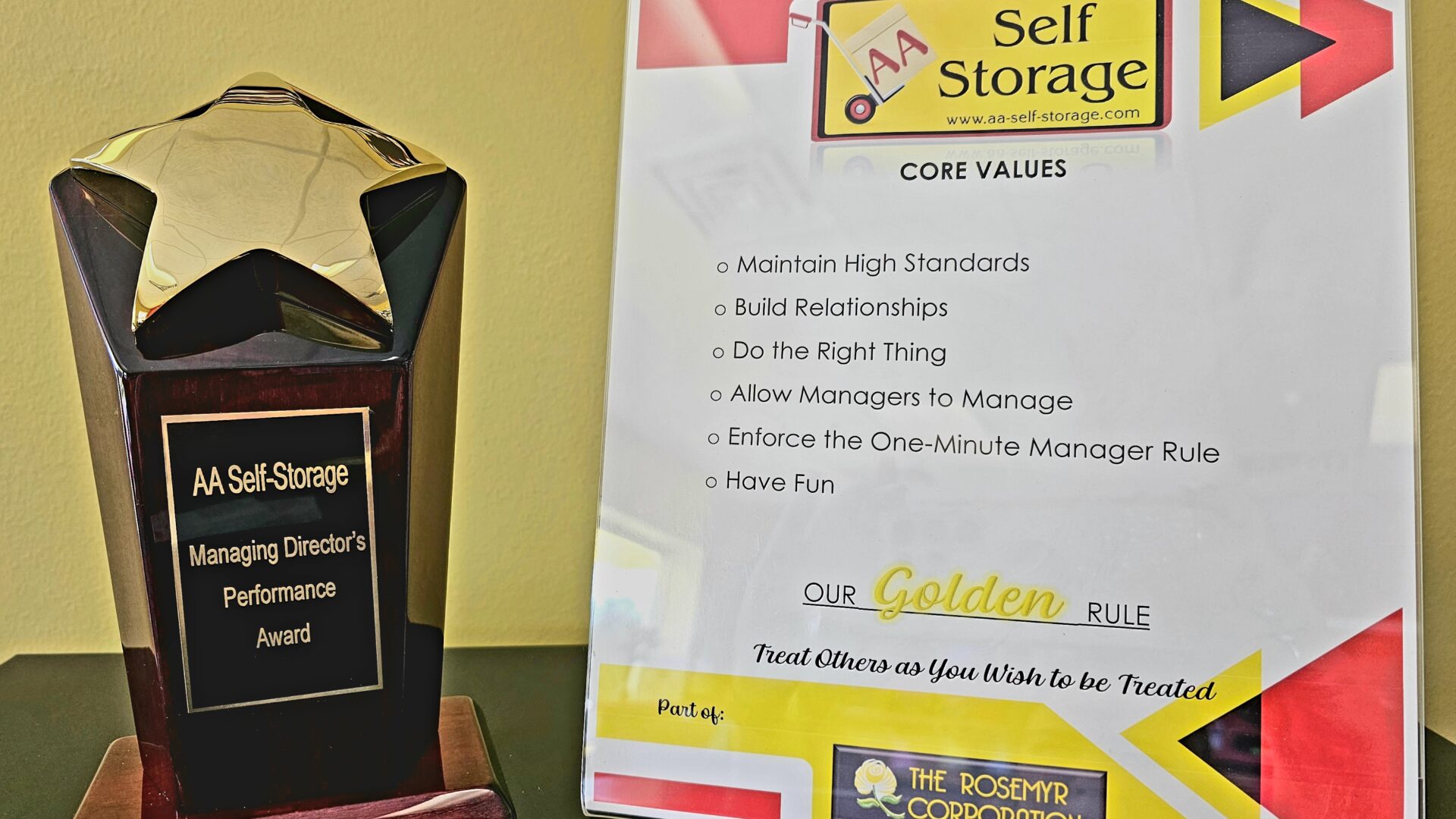 AA Self Storage Manager's Award and Core Values